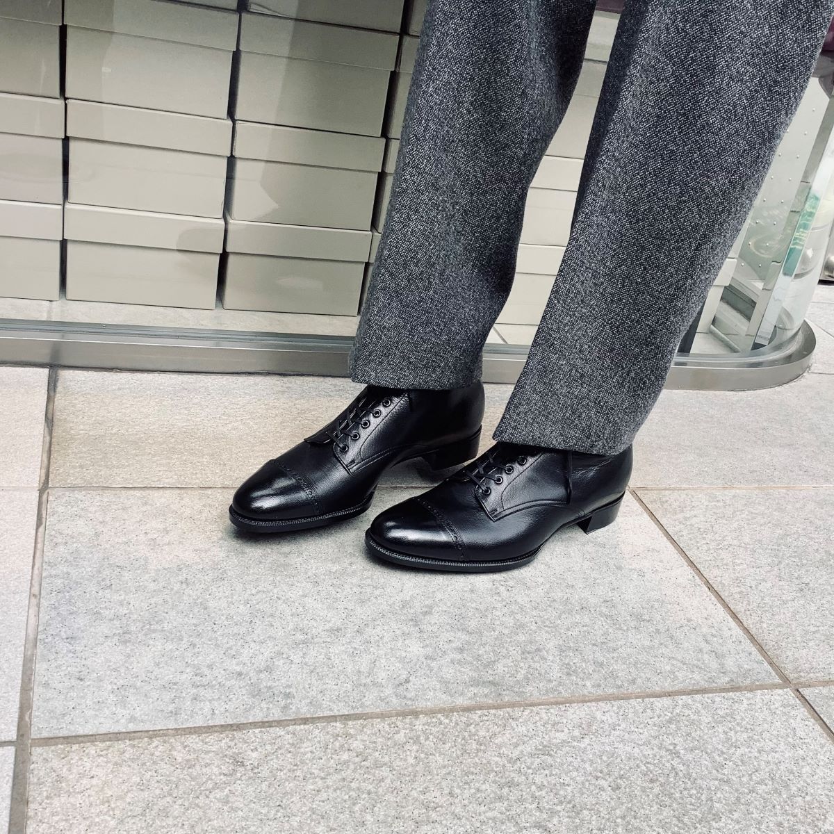 未使用品 トレーディングポスト 革靴(黒)革底25.0cm トレーディングポストオリジナルの黒ストレートチップ | Trading